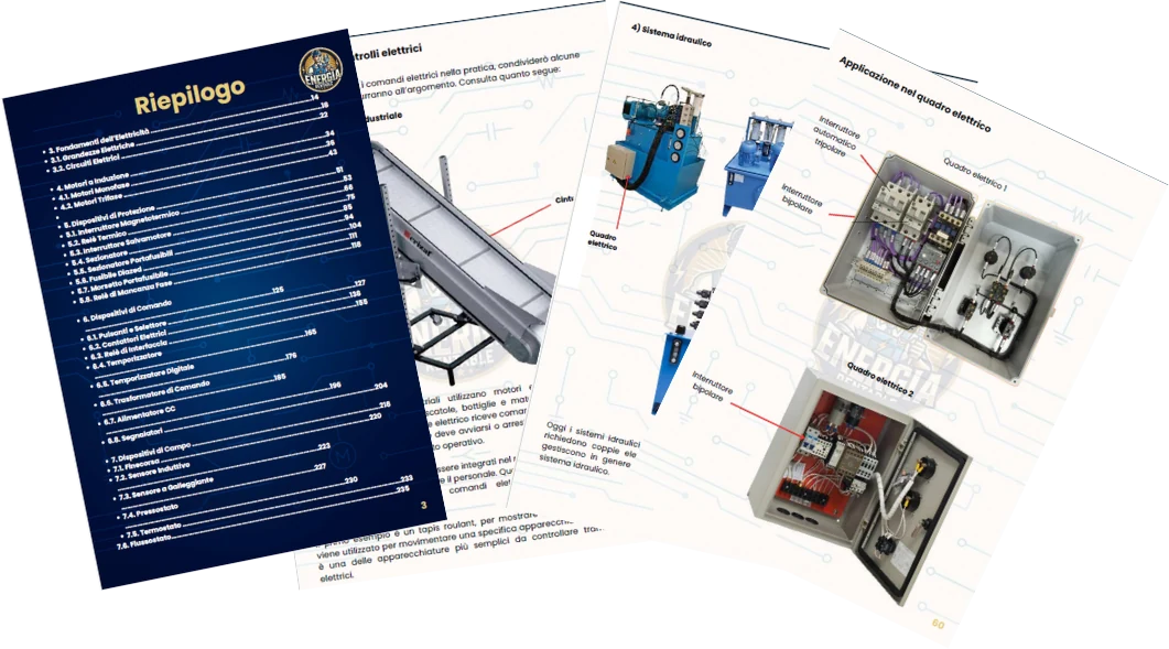 Pagine interne della guida con schemi elettrici e quadri reali